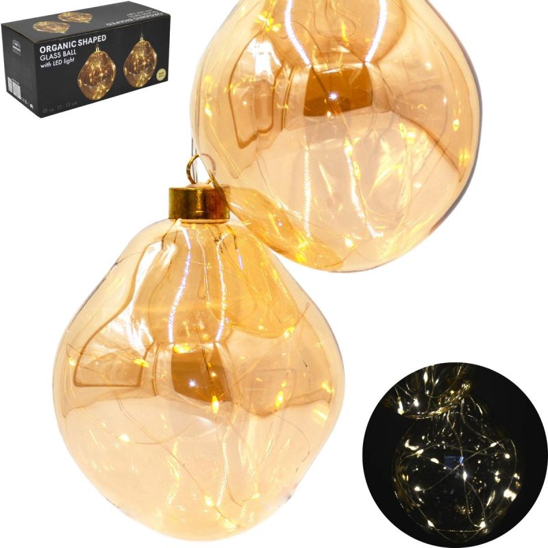 GLASS DROP BALL MAT 2 PCS LED 12 CM GOLD