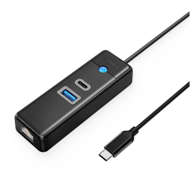 Orico PWCUR-C3 3-port USB hub 1x USB-A 3.0 1x USB-C 3.0 1x RJ45 Gigabit Ethernet 0.5 m - black