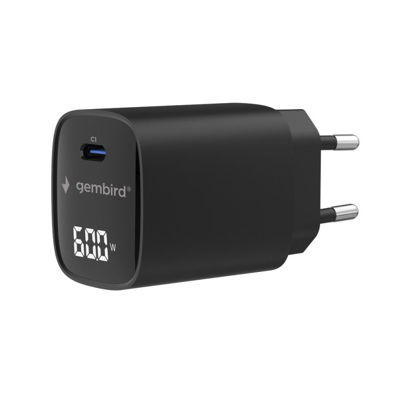 GEMBIRD 1-PORT FAST POWER CHARGER (PD) USB TYPE-C, 60W, LCD, BLACK