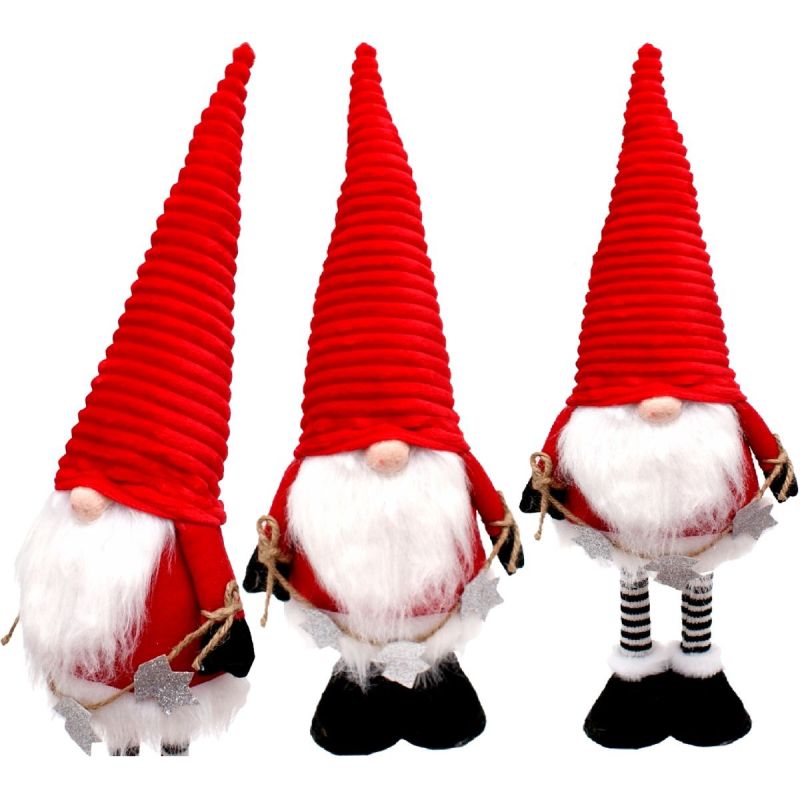 DECORATIVE SANTA CLAUS WITH SILVER STARS ON TELESCOPIC LEGS 50-70CM RED