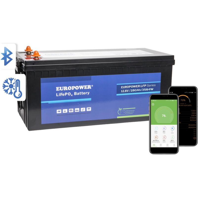 EUROPOWER LFP series LiFePO4 battery 12.8V 280Ah Bluetooth, heating mat (Lifespan ~4000 cycles)