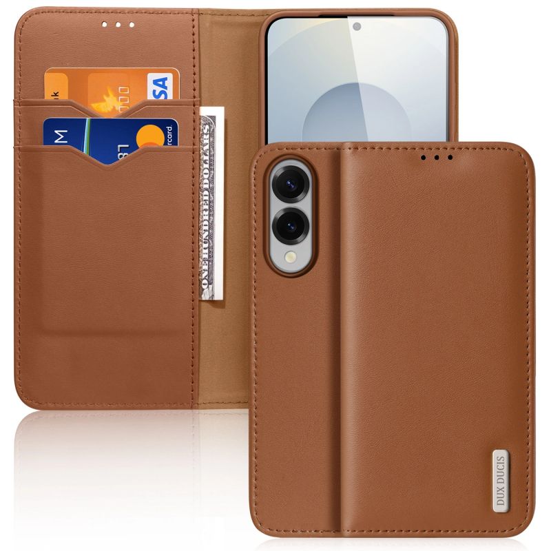 Dux Ducis Hivo Samsung Galaxy S25 Edge Case with Flip and RFID Protection - Brown