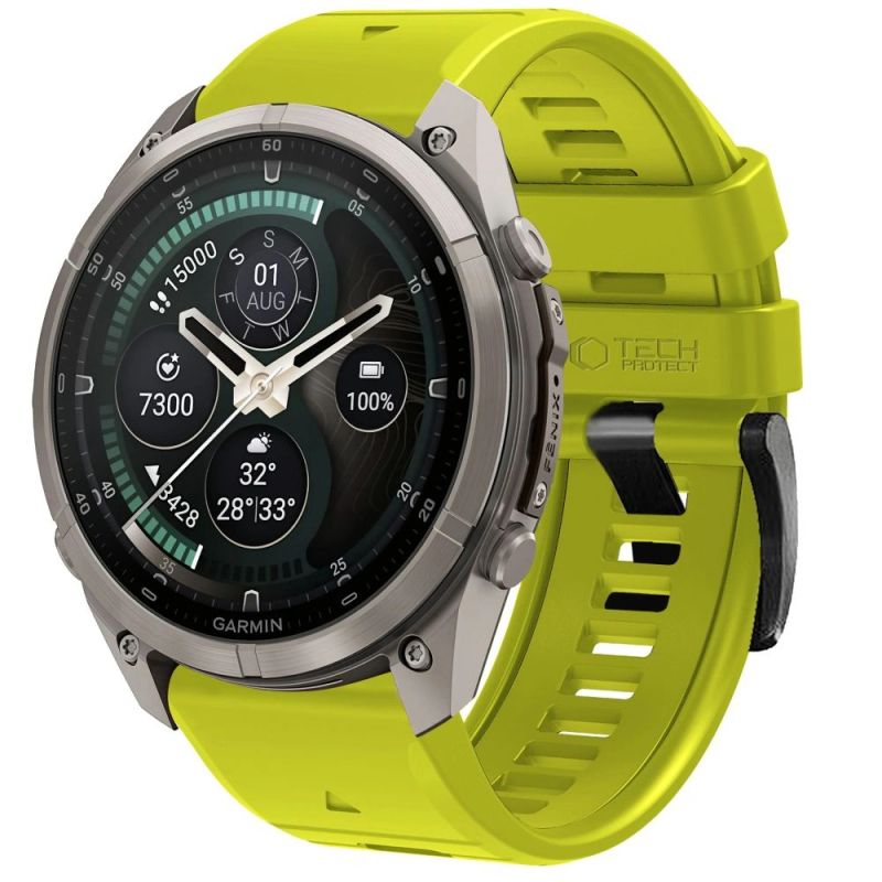 Tech-Protect Silicone Strap for Garmin Fenix 5 / 6 / 6 Pro / 7 / 8 / 8 Pro / E / 9 / 9 Pro (51 mm) – lime green