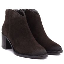Cambell Stivali leather ankle with block heel, suede, chocolate, Cambell