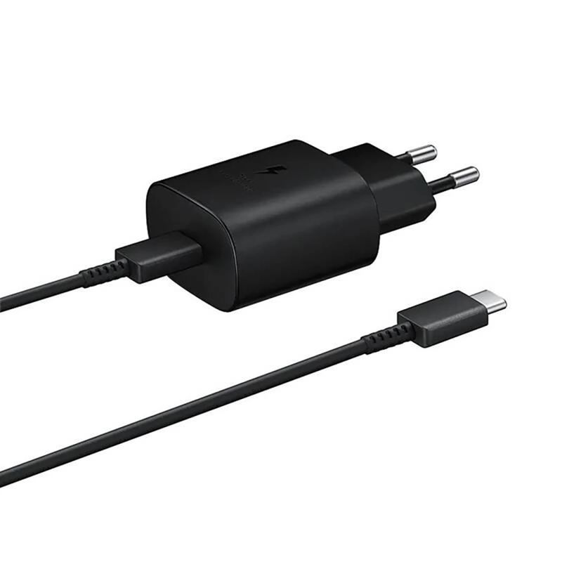 Samsung 25W EP-TA800EBE USB-C Wall Charger with Samsung EP-DA705BBE USB-C / USB-C Cable Replacement Pack - Black