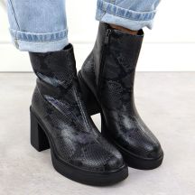 Goe Stivali leather ankle with snake print heel, Goe