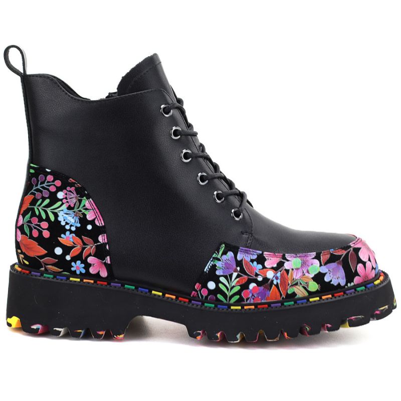 Artiker Stivali leather combat with floral pattern, Artiker