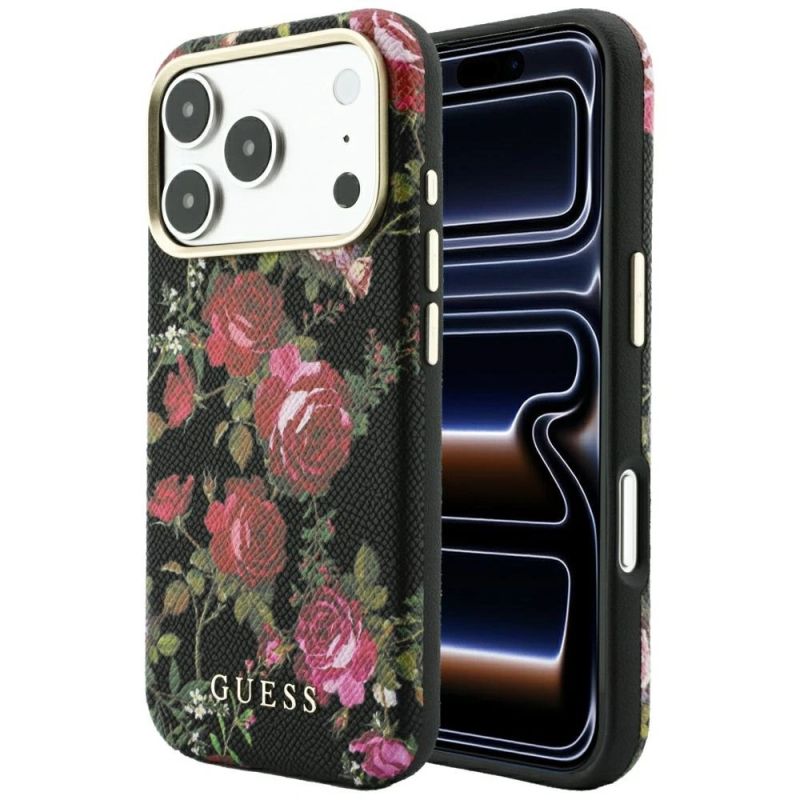 Guess Blossom Roses Print MagSafe Case for iPhone 18 Pro / 17 Pro – Black