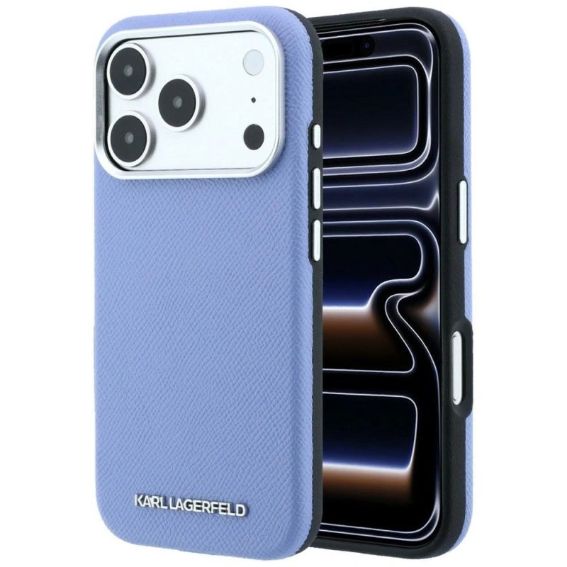 Karl Lagerfeld Grained Elongated Logo MagSafe Case for iPhone 17 Pro / 18 Pro – Blue