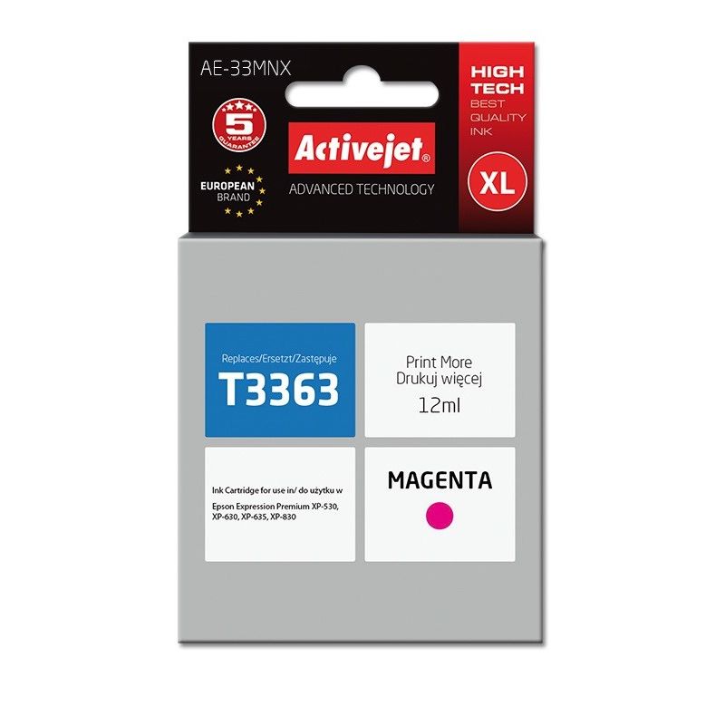 Activejet AE-33MNX Ink (replaces Epson 33XL T3363; Supreme; 12 ml; red)