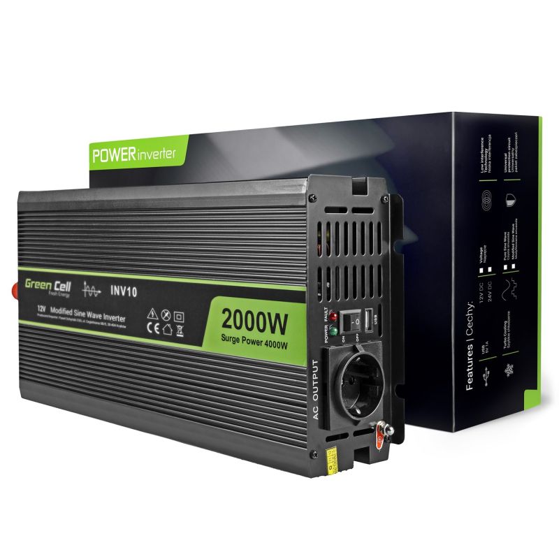 GREEN CELL INV10 INVERTER 12V-230V 2000W/4000W MODIFIED SINE WAVE