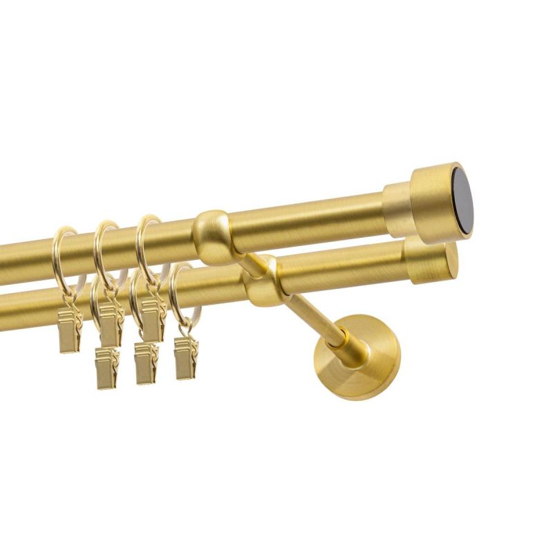 Double Curtain Rod Ø 19 mm Satin Brass 480 cm SLICK with Rings KOWALSKI