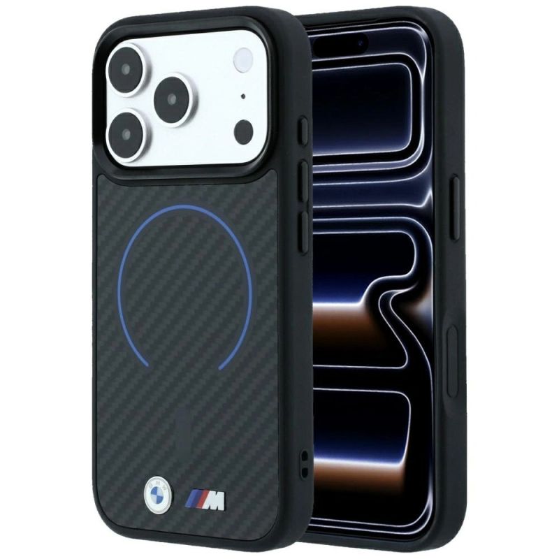 BMW M Kevlar Blue Print Ring Metal Logo MagSafe Case for iPhone 18 Pro / 17 Pro - Black