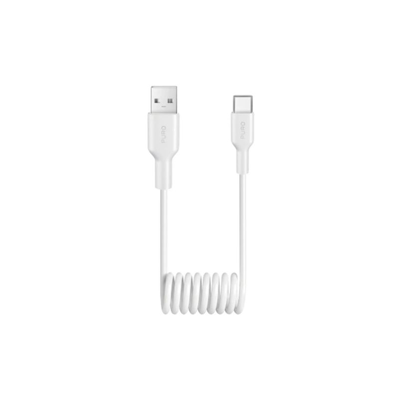 Puro 10W USB-A - USB-C Spiral Cable 1m - White