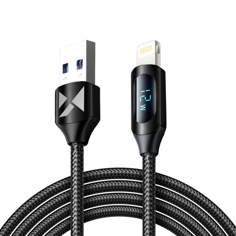 USB-A Cable - Lightning Wozinsky WUALC2 with LED Display 2.4A 2m - Black