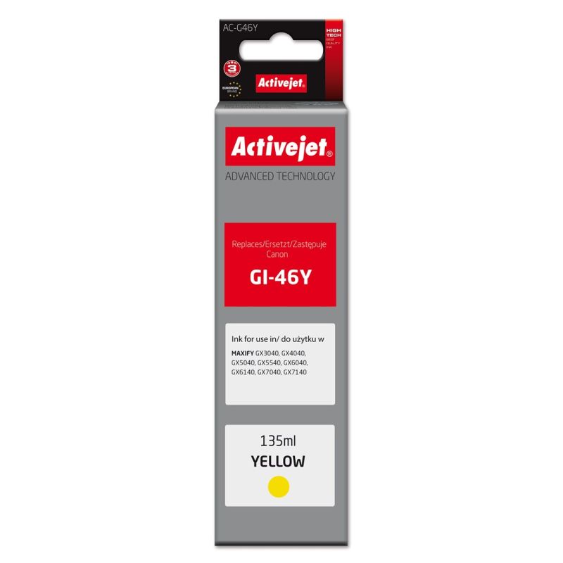 Activejet AC-G46Y Ink Bottle (Canon GI-46Y replacement; Supreme; 135 ml; yellow)
