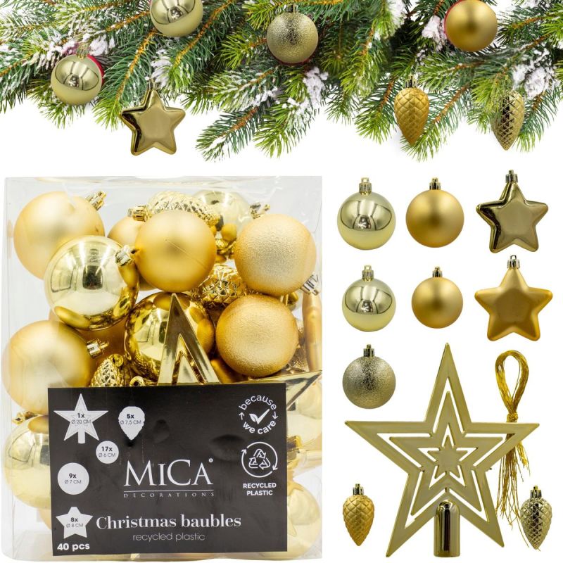 DECORATIVE PLASTIC BAUBLE SAFE 40 PCS GOLD MICA