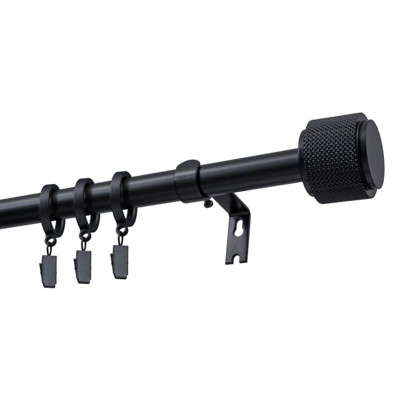 Extendable Single Curtain Rod Ø 19 mm OMEGA Black 140–220 cm with Rings KOWALSKI