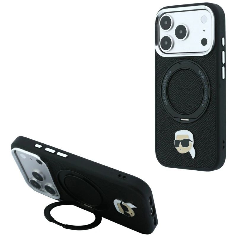 Karl Lagerfeld with Ring Stand 360 Karl Head Pin MagSafe Case for iPhone 18 Pro Max / 17 Pro Max - Black