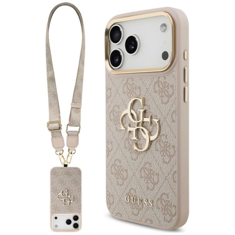 Guess 4G Big 4G Classic Logo Big Strap Metal Buttons Case for iPhone 18 Pro / 17 Pro – Pink