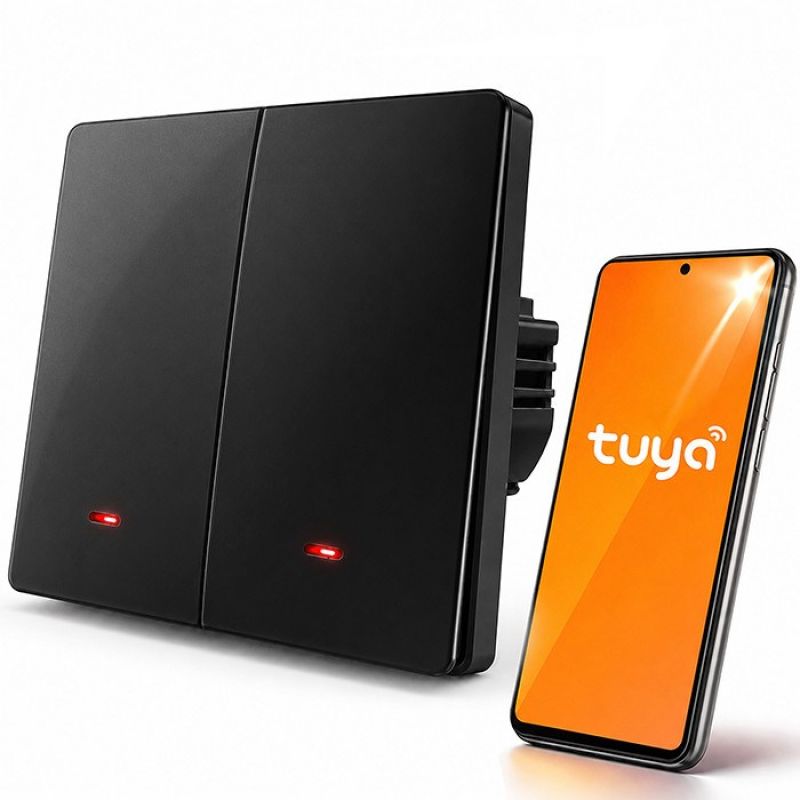QOLTEC LIGHT ON/OFF SWITCH | 2-CHANNEL | WI-FI | TIMER | TUYA | BLACK