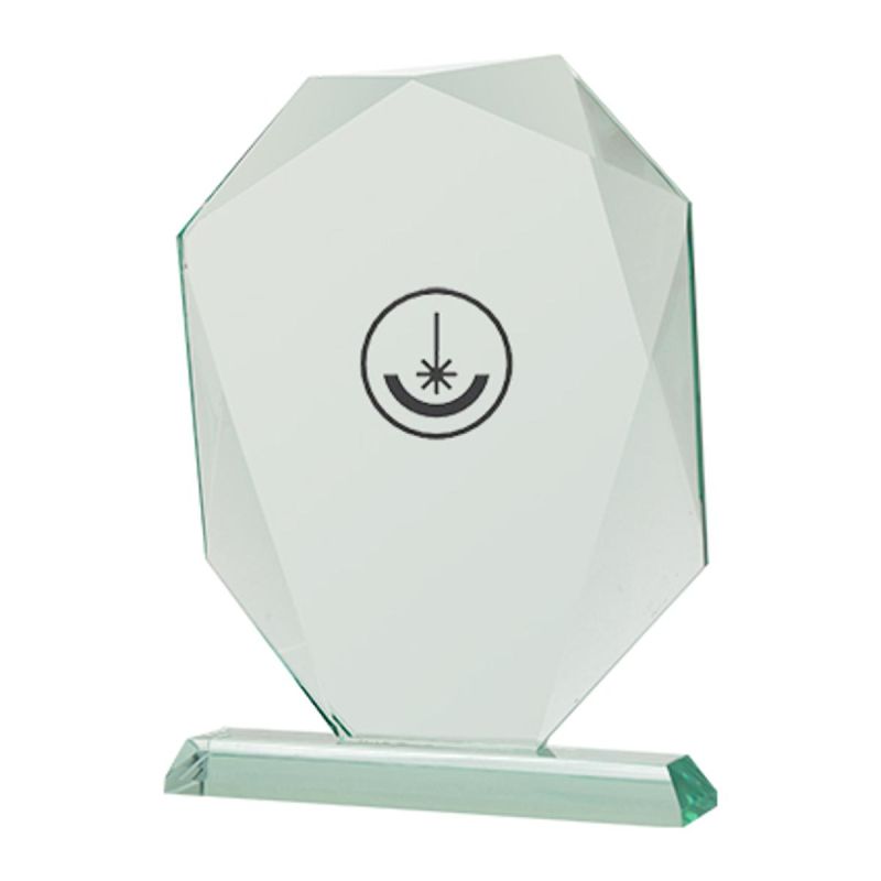 Engraved glass trophy with case