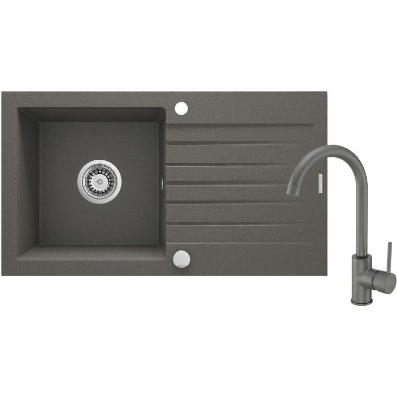 Granite sink with tap, 1-bowl, with drainer ZQZVT113 5907650876878