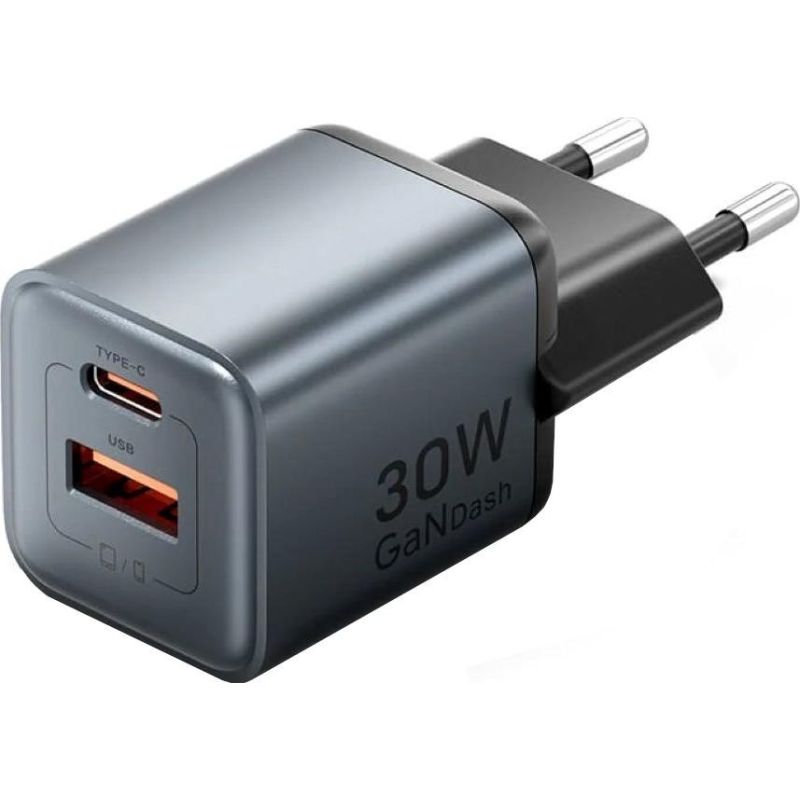 Vention 30W GaN Charger, 1× USB-A, 1× USB-C, Black