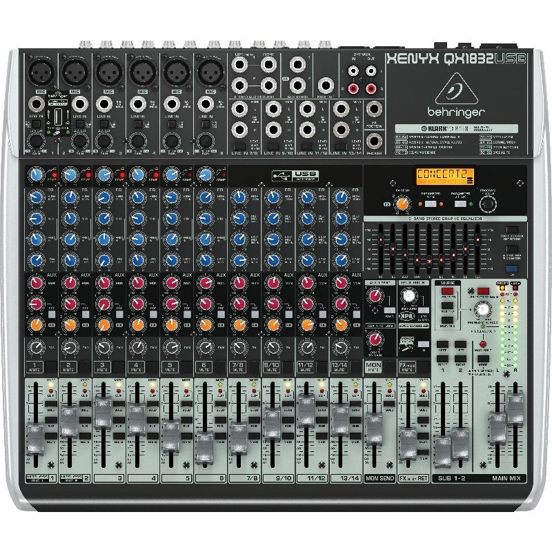 Behringer QX1832USB audio mixer, 18 channels