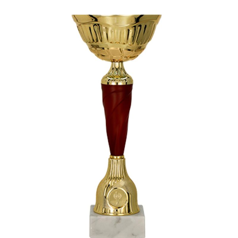 Gold and burgundy metal cup