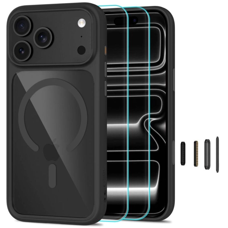 Tech-Protect MagOne CC MagSafe Case + Tempered Glass 2-Pack for iPhone 18 Pro / 17 Pro - Clear Black