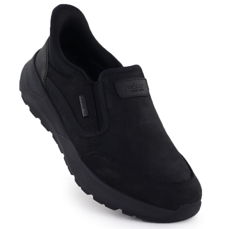 Men’s Waterproof Leather Slip-On Shoes, Black Rieker 06052-00