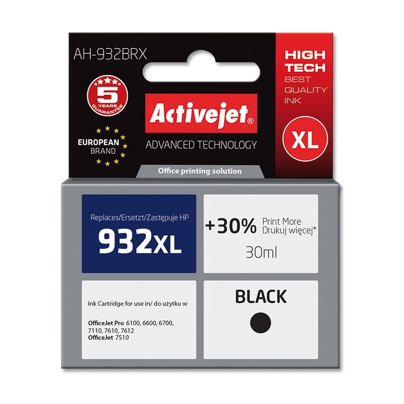 Activejet AH-932BRX Ink (replaces HP 932XL CN053AE; Premium; 30 ml; black)