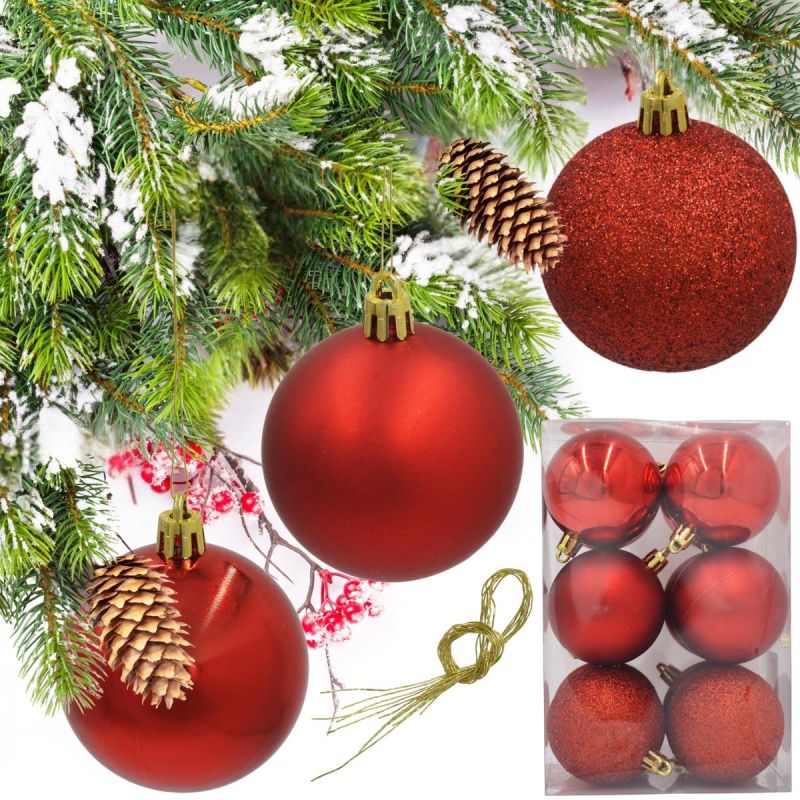DECORATIVE PLASTIC BALL 12 PCS 60MM RED