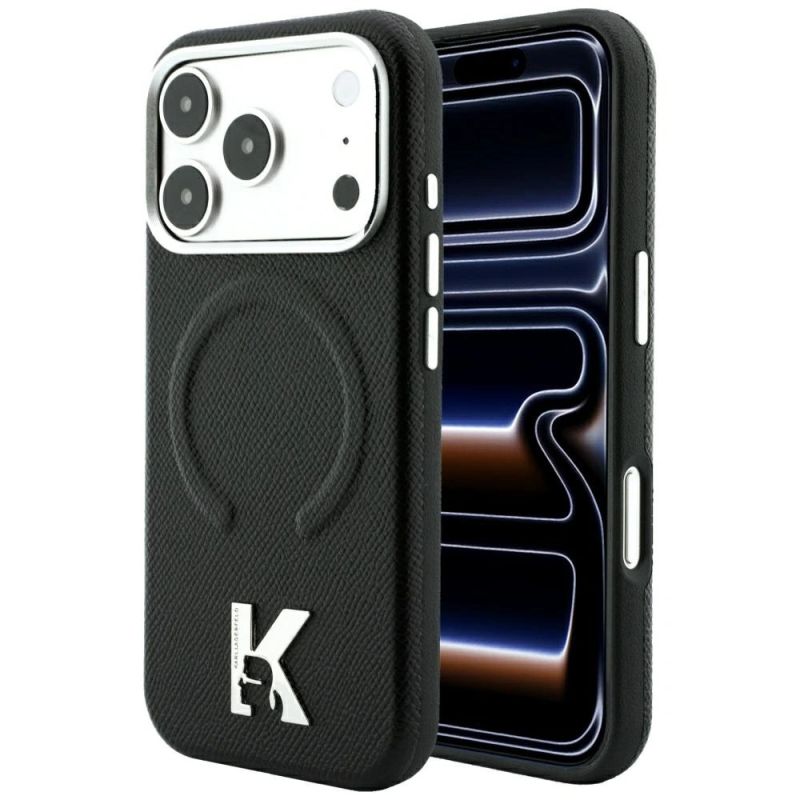Karl Lagerfeld Grained Embossed Ring & Kameo Logo MagSafe Case for iPhone 18 Pro Max / 17 Pro Max - Black