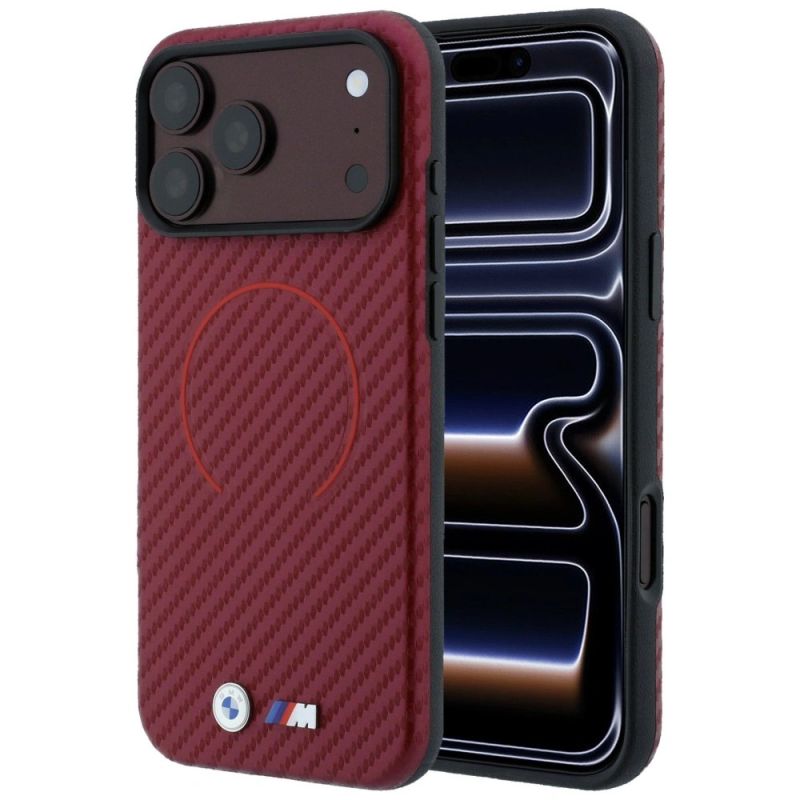 BMW M Carbon Printed Ring MagSafe Case for iPhone 18 Pro / 17 Pro – Burgundy