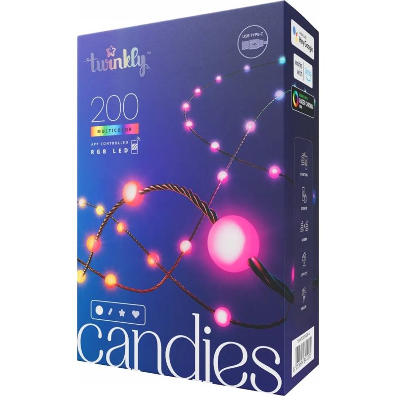 Twinkly Candies – 200 pearl-shaped RGB LEDs, green cable, USB-C