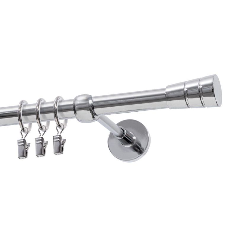Single Curtain Rod Ø 19 mm Chrome 200 cm Cone with Rings KOWALSKI