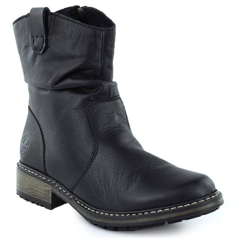 Rieker Z6883-00 Black Ruched Leather Women’s Ankle Boots