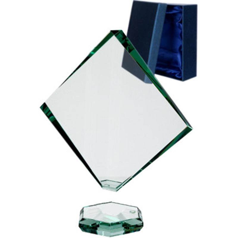 Glass trophy with a detached base and case