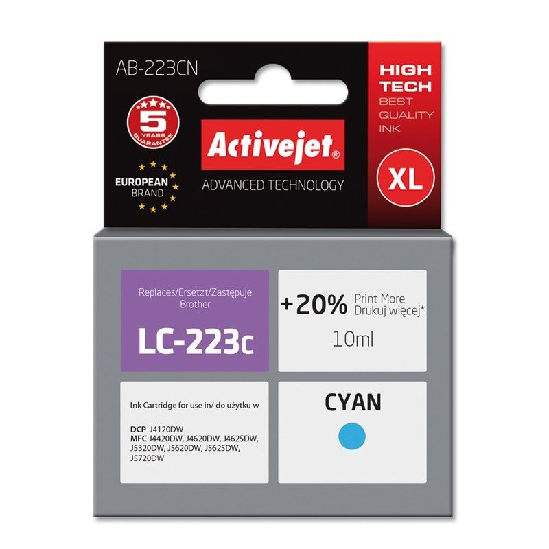 Activejet AB-223CN Ink (Brother LC223C replacement; Supreme; 10 ml; blue)