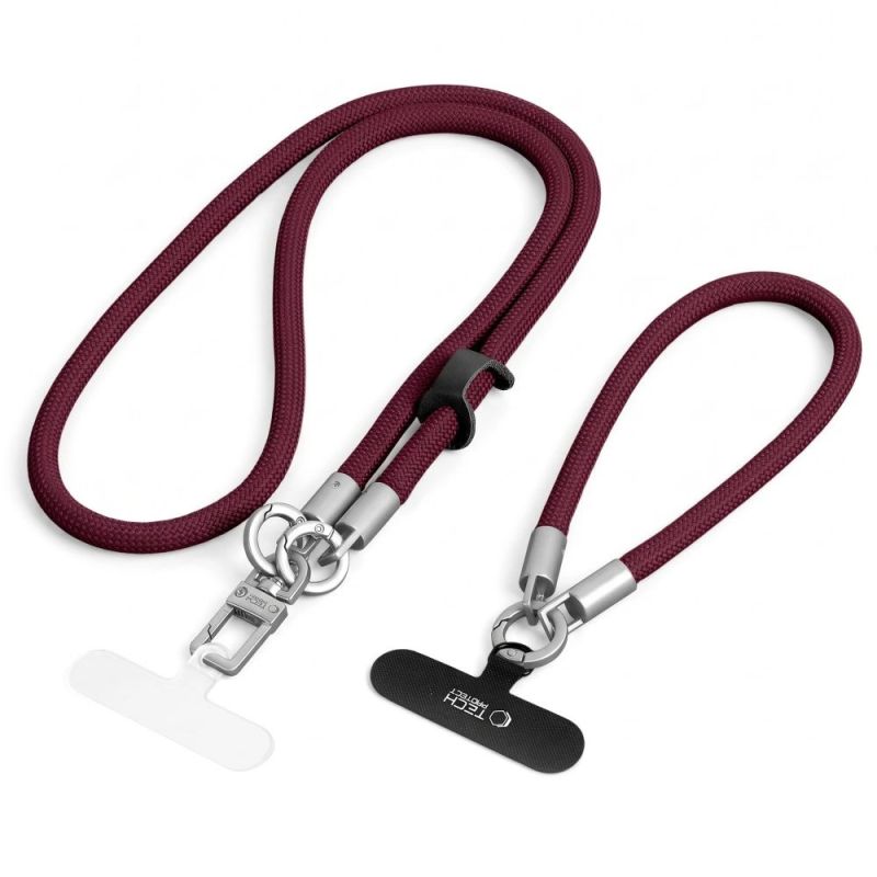 Tech-Protect C10S Crossbody Phone Lanyard (114 cm) + Wrist Lanyard (31 cm) – Burgundy Titanium
