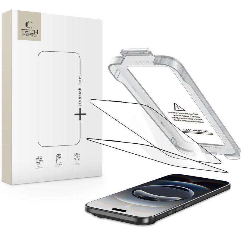 Tech-Protect Quick Set+ 2-pack tempered glass for iPhone 17 Air - black