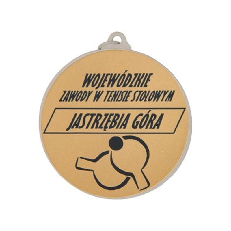 Metal medal with engraving on laminate
