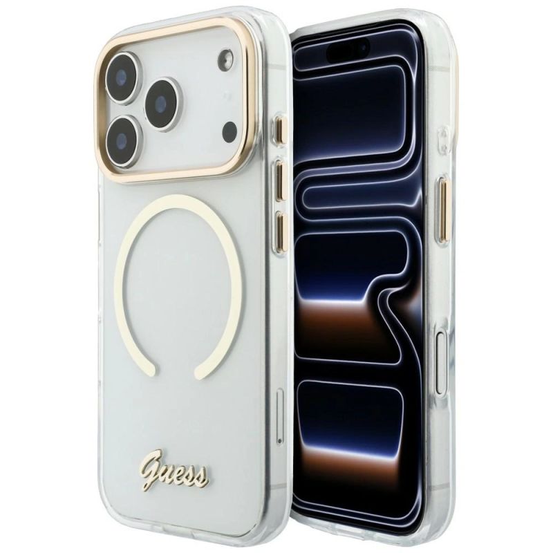 Guess IML Script Metal MagSafe Case for iPhone 18 Pro Max / 17 Pro Max – transparent
