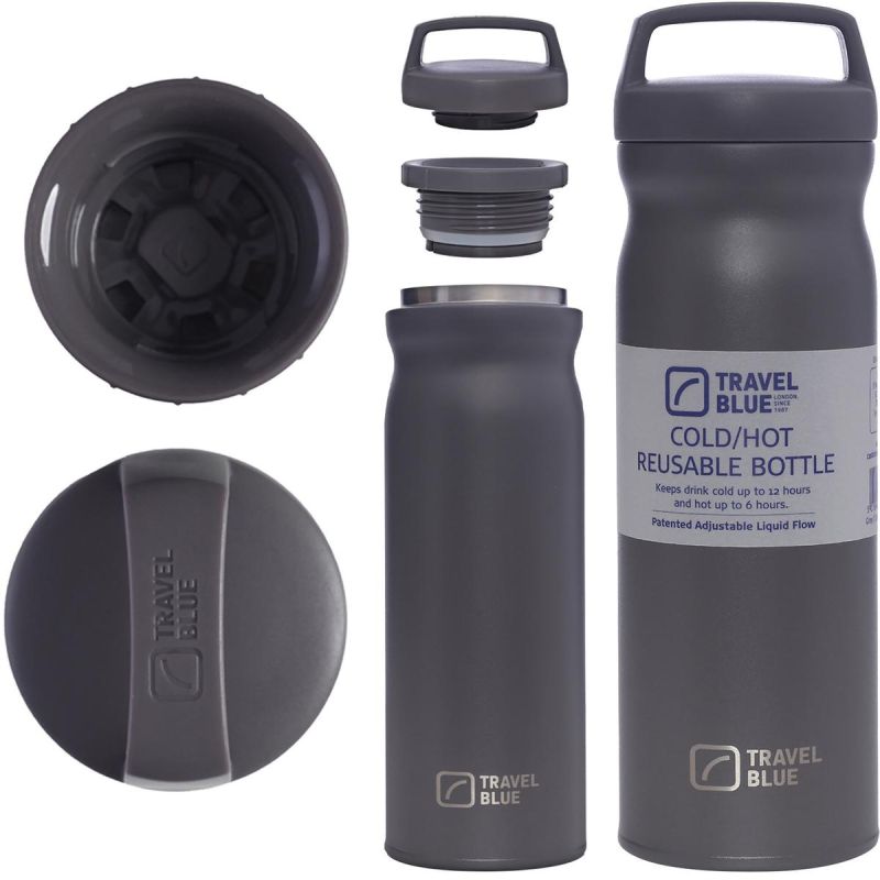 TRAVEL BLUE GREY THERMAL BOTTLE