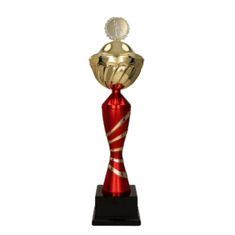 Gold and burgundy metal cup with lid ORAR RD