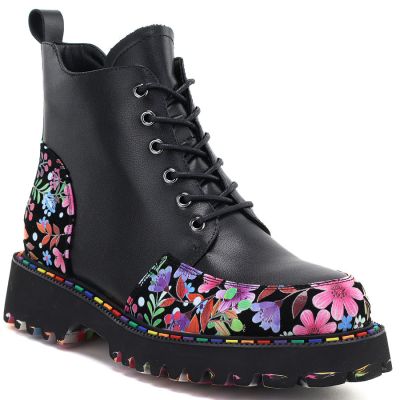 Artiker Stivali leather combat with floral pattern, Artiker