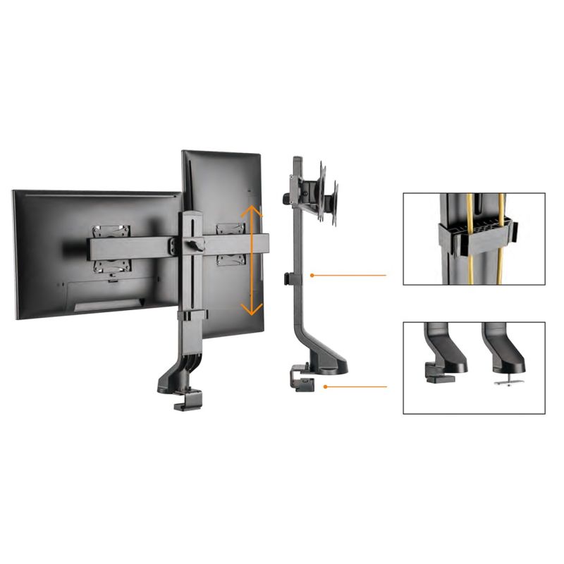 Mount for two monitors / dual monitor mount 17"–27", 14 kg, Maclean MC-854, VESA 75x75 100x100, compatible with MC-848 and MC-849