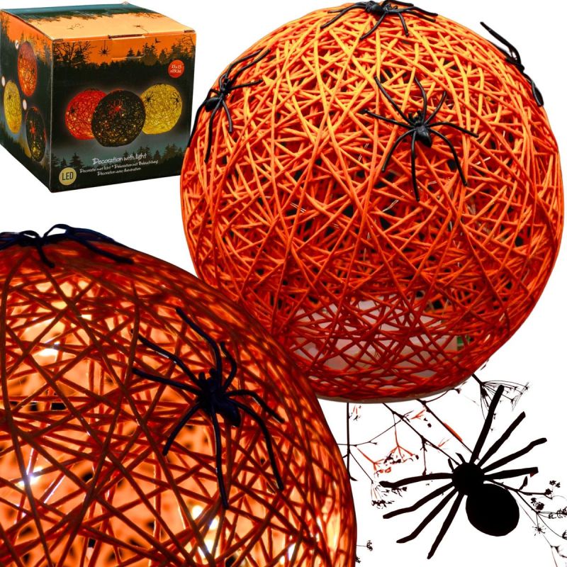 DECORATIVE BALL LAMP WITH SPIDER LED 15CM HALLOWEEN ORANGE